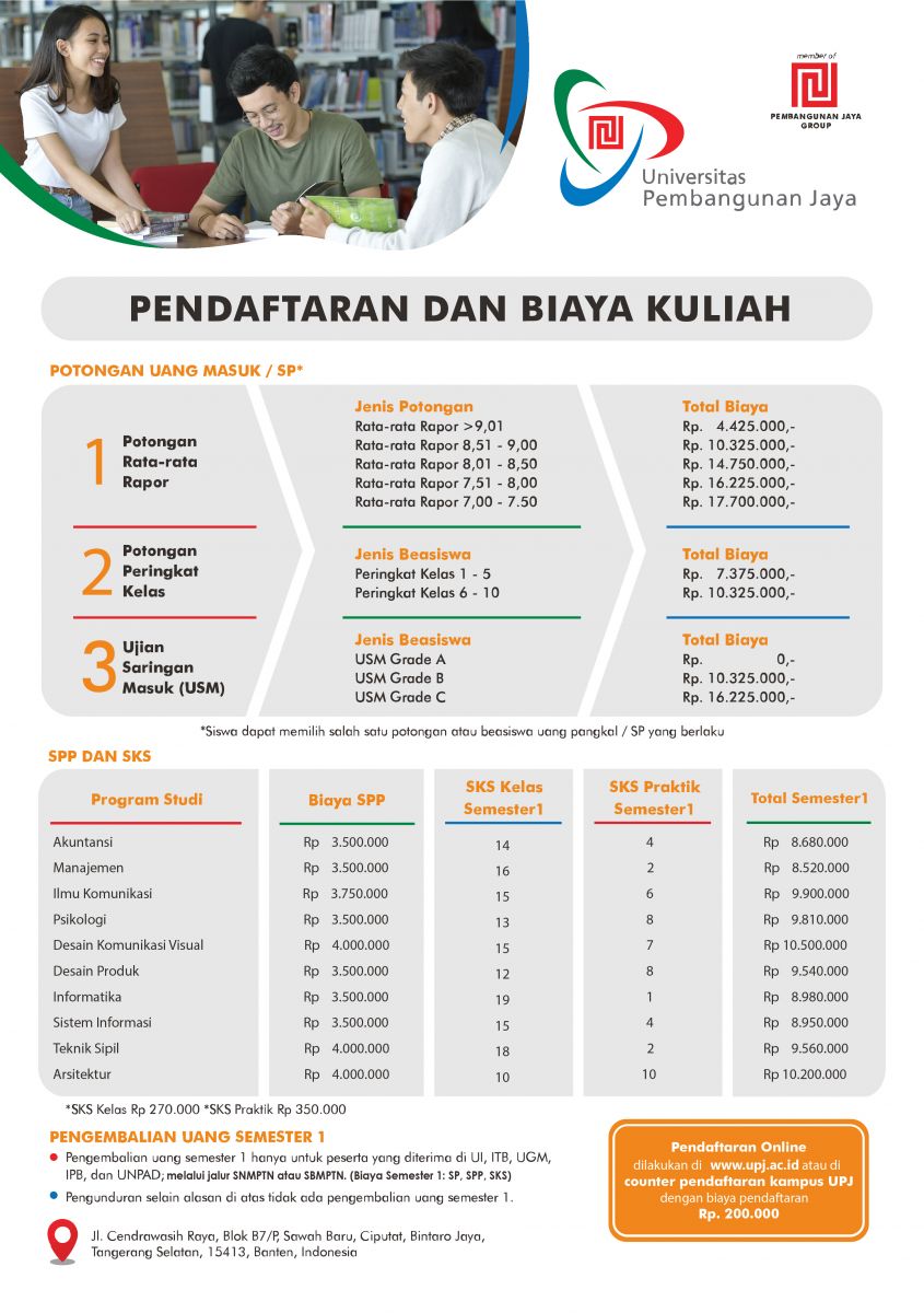 Biaya Kuliah Universitas Pembangunan Jaya (UPJ) Tangerang Tahun 2019/
